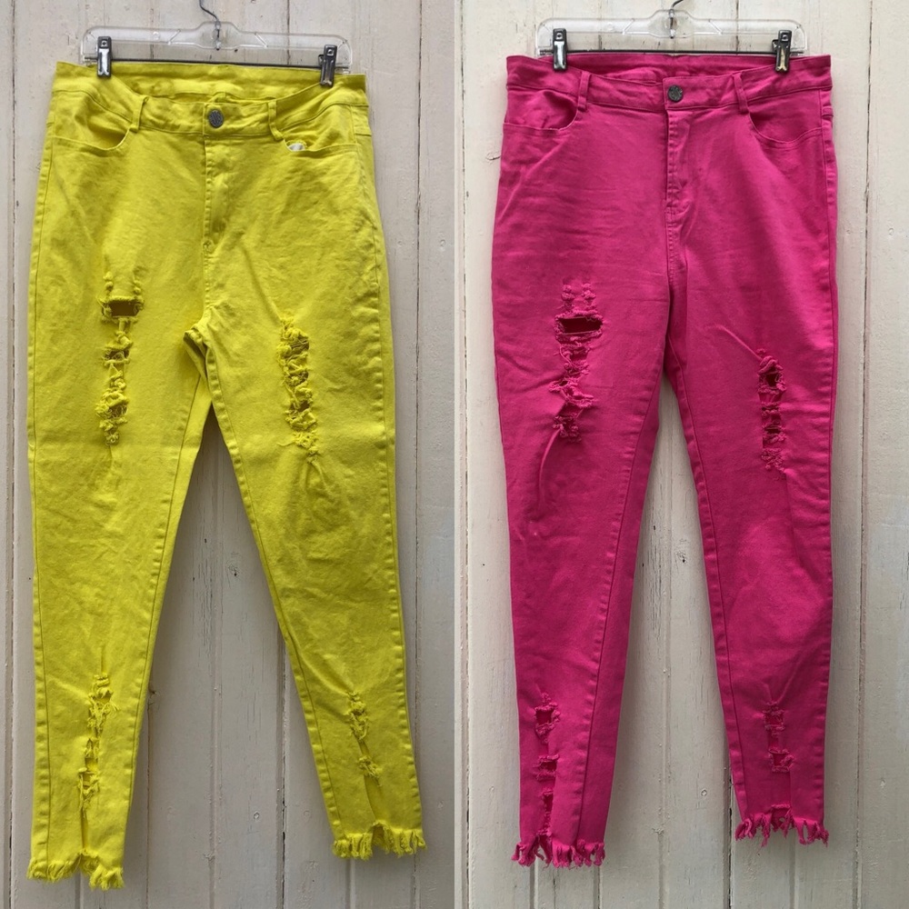 Neon denim- 2 pair bundle yellow and pink!